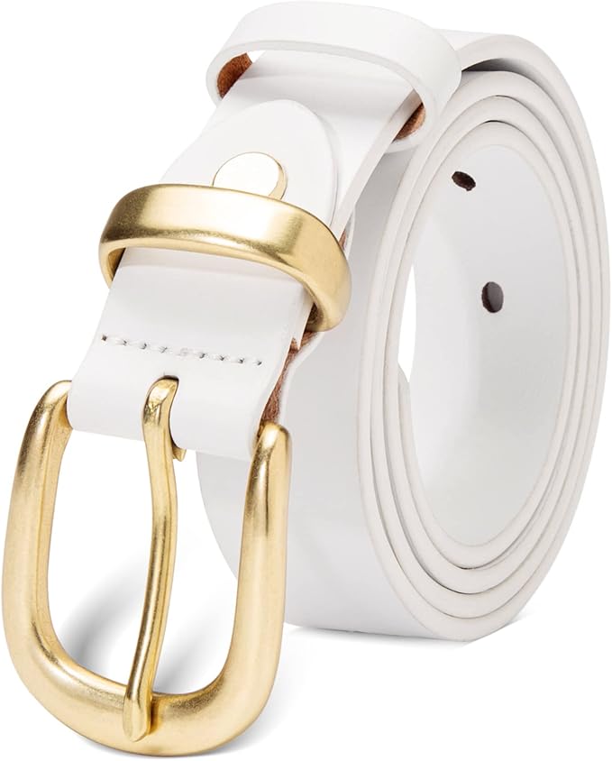 Womens Belts for Jeans 1.1" Width Ladies Belts for Dresses Full Grain Leather Gold Buckle Belt Gift Box