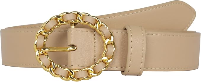 Women's Fashion Classic Metal Buckle Leather Belt with Jeans Dress