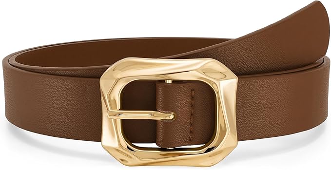WHIPPY Women's Leather Belts with Gold Buckle Casual Fashion Ladies Waist Belts for Jeans Pants Dresses