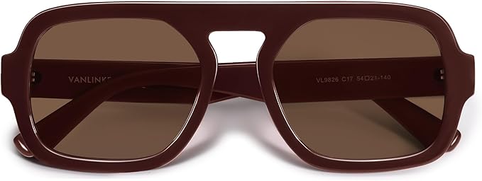 VANLINKER Oversized Retro Square Aviator Sunglasses for Women Men 70s Vintage Style Trendy Big Flat Top Sun Glasses VL9826