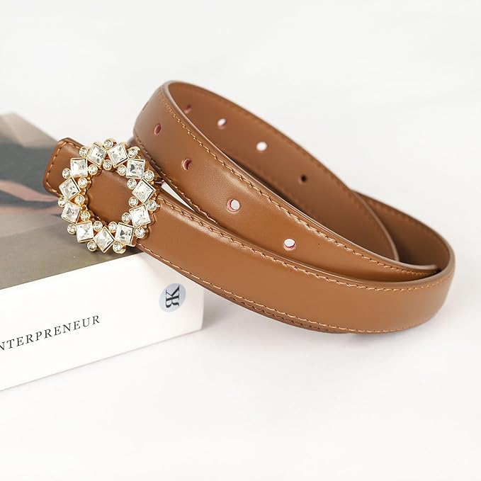 Women's Fashion Classic Metal Buckle Leather Belt with Jeans Dress