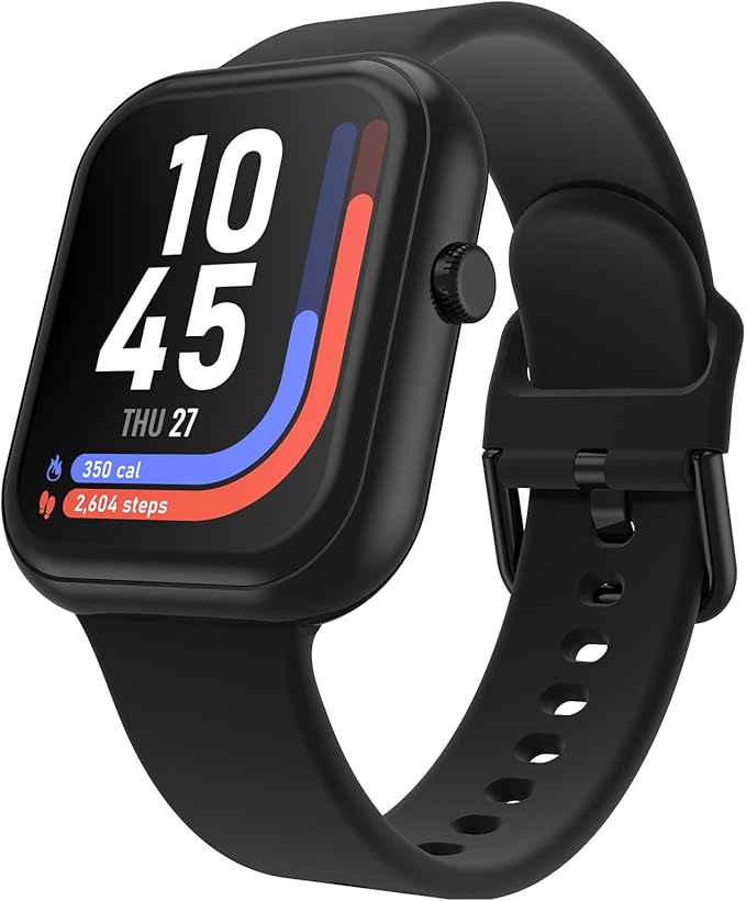 iTouch AIR 5 Smartwatch - 1.85" AMOLED Display, Bluetooth Calling, 100+ Sports Modes, Heart Rate, SpO2, Sleep & Stress Tracking, IP68, 7-Day Battery Life (Black Case w/Black Silicone Band)