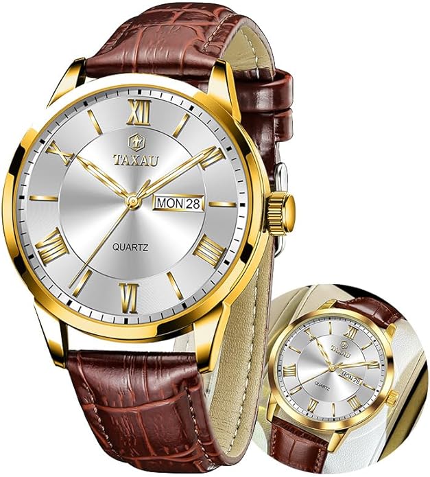 Leather Band Mens Watches with Day Date Quartz Analog Large Face Classic Watch Roman Numerals Dress Luminous Rlojes para Hombres