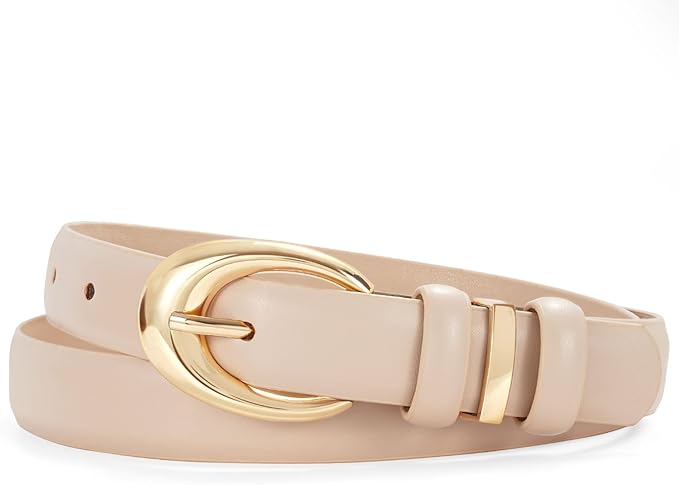 TRIWORKS Women Leather Belt for Jeans Pants Fashion Ladies Skinny Faux Leather Dress belt with Gold Buckle