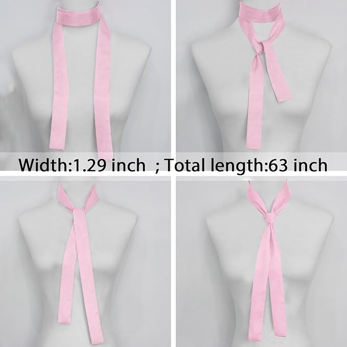 Long Satin Neckerchief Versatile Ribbon Tie Neck Scarf Solid Color Skinny Womens Tie