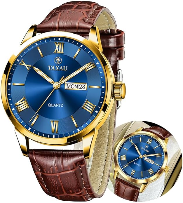 Leather Band Mens Watches with Day Date Quartz Analog Large Face Classic Watch Roman Numerals Dress Luminous Rlojes para Hombres