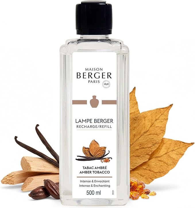 MAISON BERGER Amber Tobacco Lampe Berger Refill, 500 ml (16.9 fl oz), 2-in-1 Catalytic System, Neutralizes Odors and Diffuses Fragrance, Black Pepper, Apple, Patchouli, Made in France