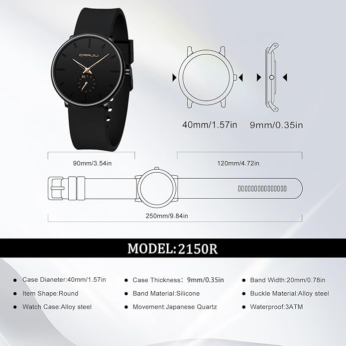 CRRJU Men’s Women Watch Casual Stylish Waterproof Quartz Unisex Wristwatches, Ultra Thin Watches for Men Women, Colorful Silicone Band