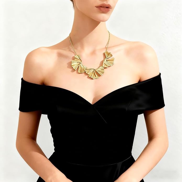 Statement Flower Necklace for Women Gold Plated Chunky Floral Collar Boho Choker Jewelry