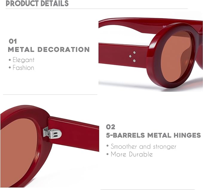 mosanana Oval Retro Trendy Sunglasses for Women 90s Style MS52371