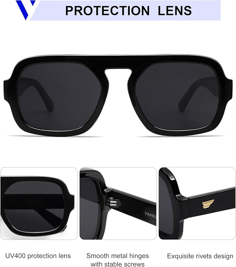 VANLINKER Oversized Retro Square Aviator Sunglasses for Women Men 70s Vintage Style Trendy Big Flat Top Sun Glasses VL9826