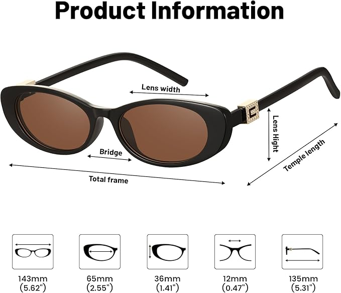 Retro Oval Cat Eye Sunglasses for Women Trendy Narrow Small Oval Sun Glasses 90s Vintage Shades