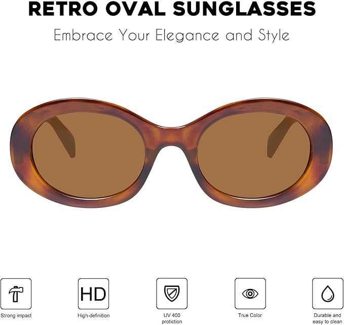 mosanana Oval Retro Trendy Sunglasses for Women 90s Style MS52371