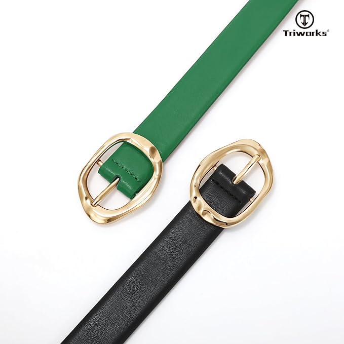 TRIWORKS 2 Pack Leather Belts for Women Fashion Waist Belt with Liquid Shapes Women Belt for Jeans Pants Dresses