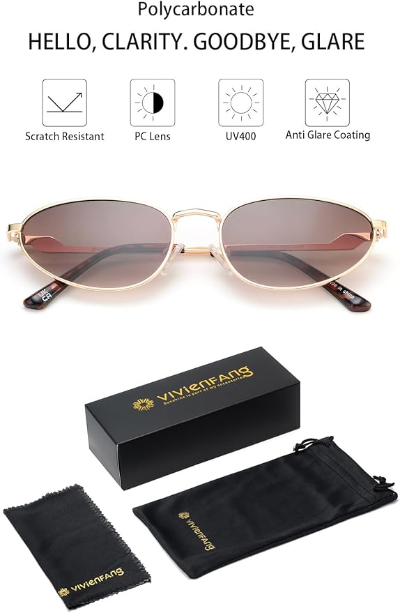 Retro Oval Sunglasses Womens Mens Trendy 2025, Fashion Y2K Narrow Oval Cat Eye Sun Glasses UV400 Protection VF2251