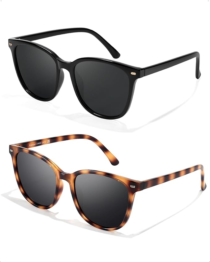 FIMILU 2 Packs Sunglasses for Women Polarized UV400 Protection Lens Big Frame Fashion Glasses Trendy Stylish Shade