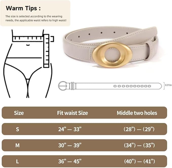 Women's Elegant Casual Genuine Leather Belt with Matte Oval Vintage Gold Buckle for Jeans Pants Dresses