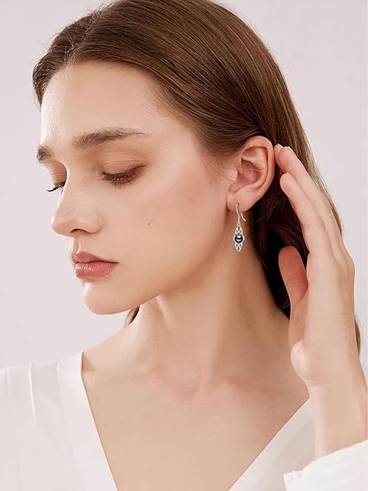 Tahitian Black Pearl AAAA 18K Gold Plated Sterling Silver Dangle Drop Earrings for Women Wife Mom Girlfriend Valentine Her Jewelry Gift for Anniversary Birthday Christmas