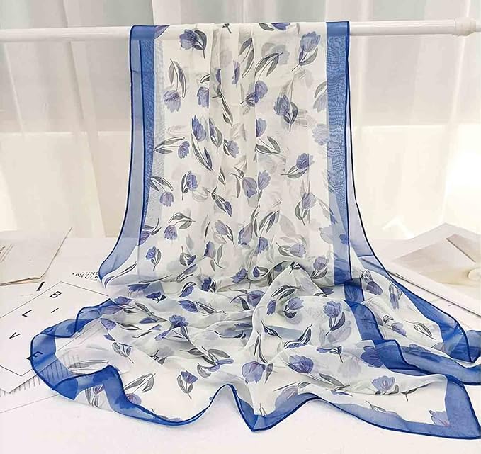 Pokeedioty Scarfs for Women Lightweight Scarves Elegant Floral Pattern Sheer Scarfs Shawls Wraps