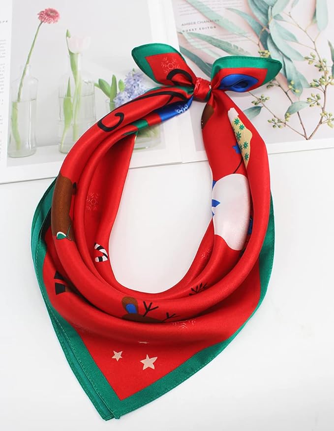 ANDANTINO 100% Real Mulberry Silk Scarf -21'' x 21''- Lightweight Neckerchief –Women Men Small Square Digital Printed Scarves
