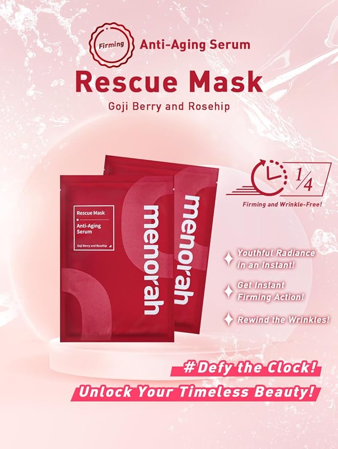 menorah Skincare Rescue Mask – Anti-Aging Serum with Goji Berry & Rosehip – Hydrating, Nourishing & Revitalizing – Skincare Gift Set for Women
