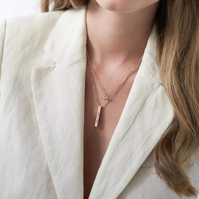 OAK & LUNA - Personalized Pillar Bar Necklace with Diamond Options - Custom Inscription Engraved Pendant - Up to 4 Names - Jewelry Gift for Women, Her, Mother For Mother's Day, Christmas