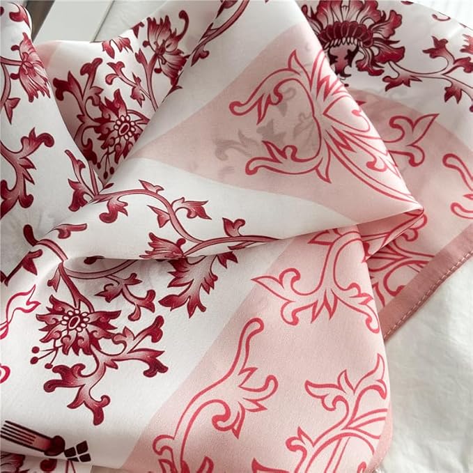 100% Mulberry Silk Scarfs for Women Floral Print Satin Long Scarf for Headscarf Hair Wraps Shawl with Gift Packed