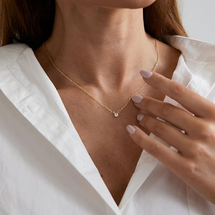 MIDEEO Christmas Gifts for Grandkids CZ Diamond Necklace for Women Dainty Layered Cubic Zirconia Solitaire Pendant Necklace Gold Plated Waterdrop Shape Square Emerald Green CZ Simulated Diamond Bridesmaid Necklace