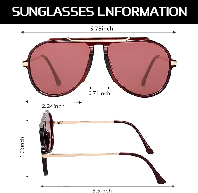 Oversized Aviator Sunglasses for Women Men 2026 70s Retro Gold Metal Sun Glasses Tangle Free Square Aviators