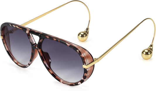 SODQW Oversized Aviator Sunglasses for Women With Earring Trendy Large Big XL Size 2025 Designer Ladies Shades