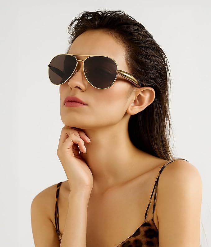 FEISEDY Oversized Aviator Sunglasses Women Men - Retro Gold Metal Chunky Frame, UV400 for Driving & Daily Wear B0311