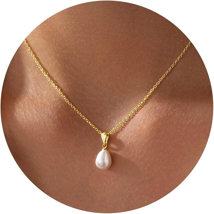 Yoosteel Pearl Necklace for Women - 14K Gold Plated Pearl Pendant Necklaces Minimalist Women Pearls Layered Necklace Dainty Trendy Bridal Bridesmaid Wedding Gifts for Her