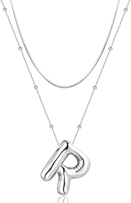 LUCA SMITH Initial Necklaces for Women, Dainty Balloon Bubble Letter, Name Letter Alphabet Pendant Layered Choker Chain Jewelry Gift