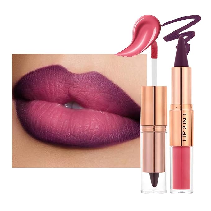 Grape Purple Lip Liner and Liquid Lipstick Set,Lip Kit with Lip Liner and Gloss, lip combo sets for black women,High Pigmented Lip Kits Long Lasting Waterproof Matte Lipstick Lip Combo Makeup #2