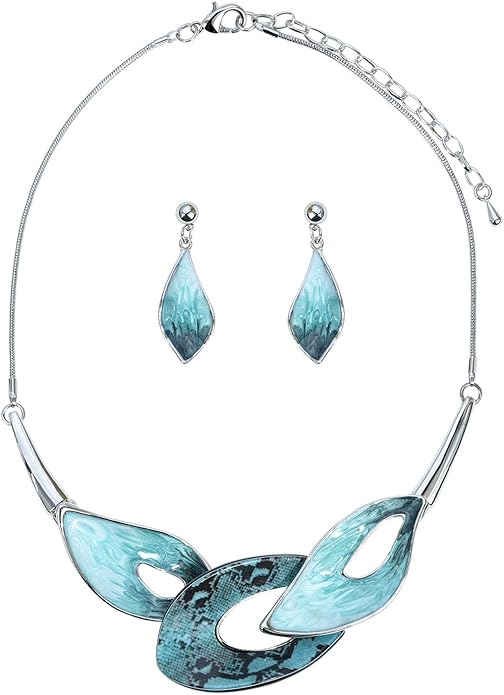 Vintage Statement Jewelry Set Leaf Floral Bohemian Boho Statement Necklace Earring Set Crystal Fashion Costume Jewelry