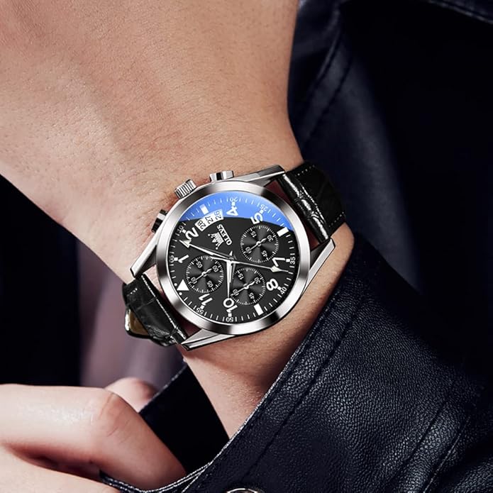 OLEVS Men's Watches Brown Leather with Date,Casual Watches for Men,Large Face Watches Men,Chronograph Mens Watch,Sport Waterproof Business Dress Analog Quartz Men's Wrist Watches Reloj De Hombre
