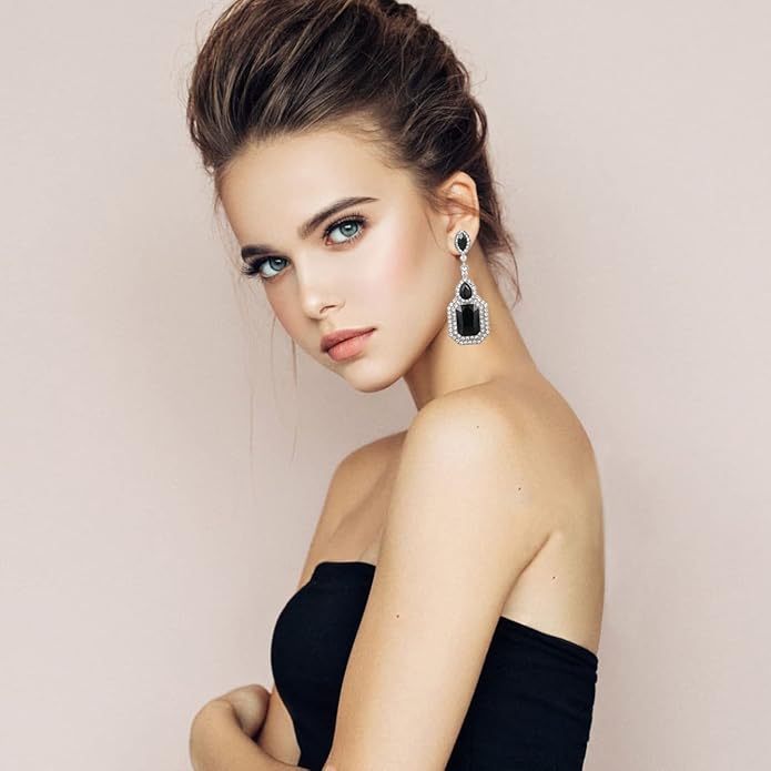 Vintage Rhinestone Dangle Statement Earrings Colorful Long Crystal Dangling Drop Earring for Women Formal Wedding Prom