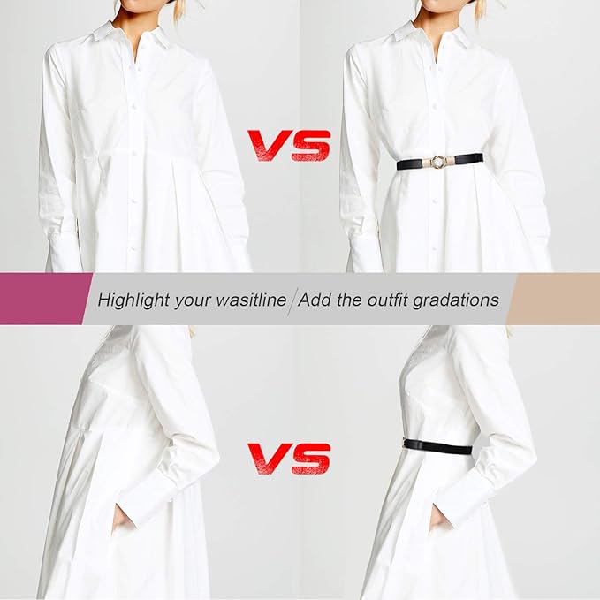 WERFORU Women Skinny Belt for Dresses Retro Stretch Waist Belt with Gold Buckle Set of 4