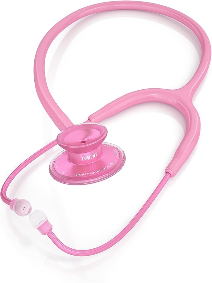 MDF Instruments, Acoustica Lightweight Stethoscope for Doctors, Nurses, Students, Home Health Use, Adult, Dual Head, Pink Tube, Pink Pinkore Chestpiece-Headset, MDF747XPPO01