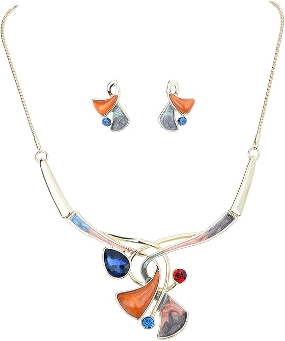 Vintage Statement Jewelry Set Leaf Floral Bohemian Boho Statement Necklace Earring Set Crystal Fashion Costume Jewelry