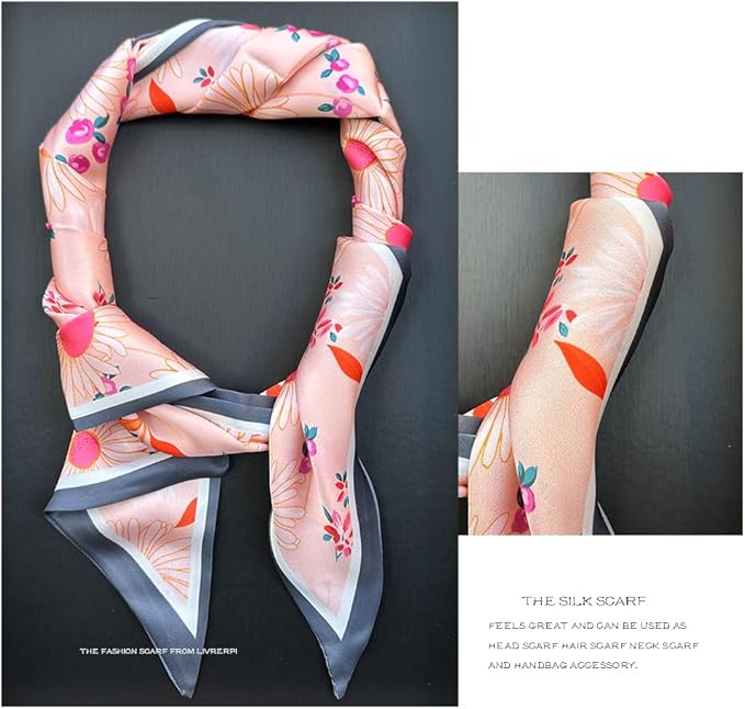 Livrerpi Silk Feeling Head Scarf Fashion Satin Hair Scarf Square Long Scarves for Women Gifts