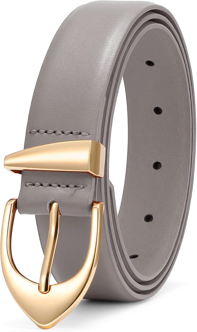XZQTIVE Women's Leather Belts, Classic Minimalist Design For Jeans Pants Dresses, Black Belt With Gold Buckle