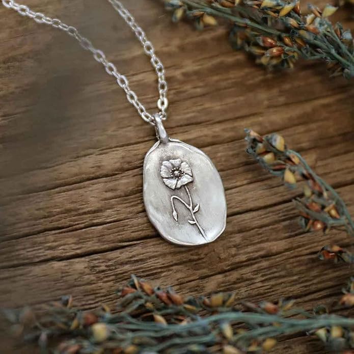 LISA LEONARD DESIGNS Pewter Birth Flower Pendant Necklace Minimalist Jewelry Necklaces For Women Gift For Her Dainty Necklaces