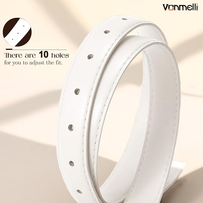 VONMELLI Womens Thin Leather Belt for Jeans Pants Dress Fashion Skinny Belt with Gold Buckle for Women
