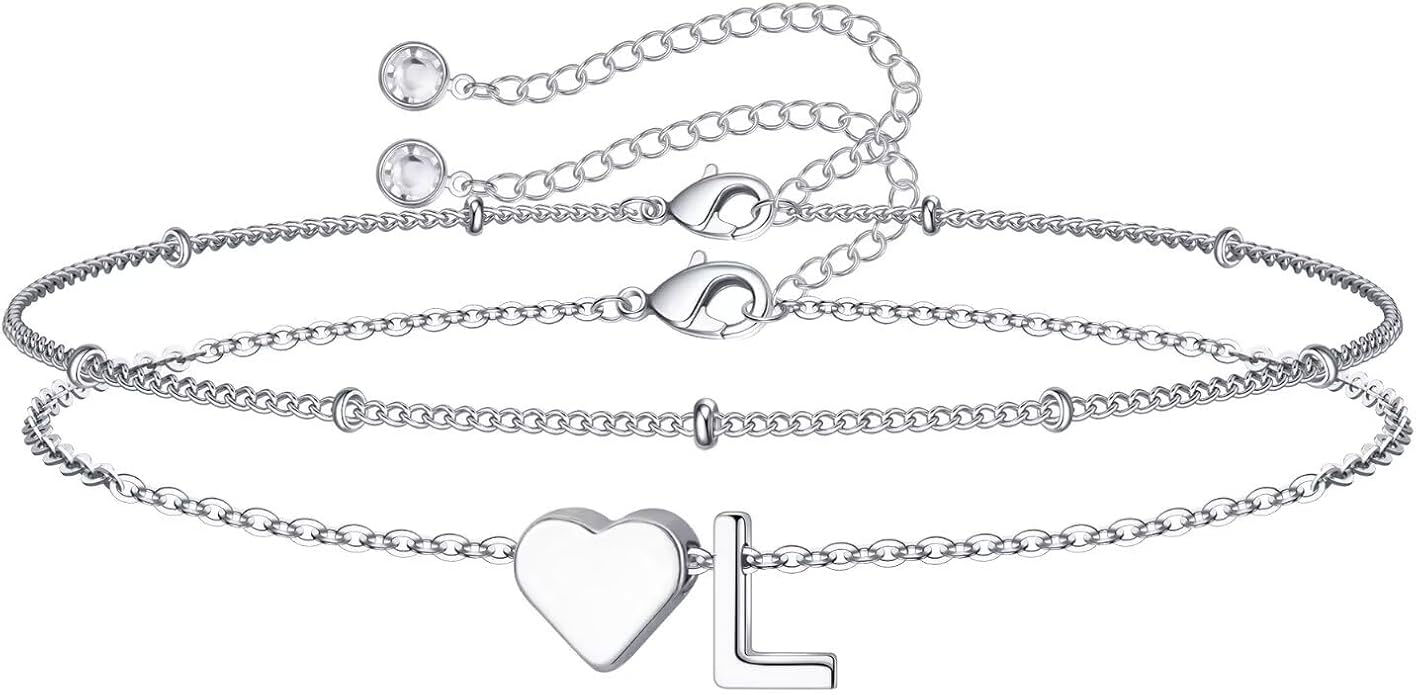 M MOOHAM Valentines Day Gifts for Kids Teen Girls -14K-Gold-Plated Heart Initial A-Z Bracelets for Women Girl Dainty Gold Bracelets Birthday Valentines Gifts for Women Her Teenage Girls Kid Teen Gift