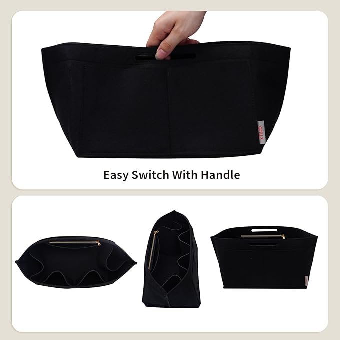 ZTUJO Purse Organizer Insert For Longchamp Le Pliage, Premium Felt Longchamp Purse Organizer Insert Small Medium Large, Tote Organizer Insert (Black, Large For Top Handle M And Shoulder Bag L)