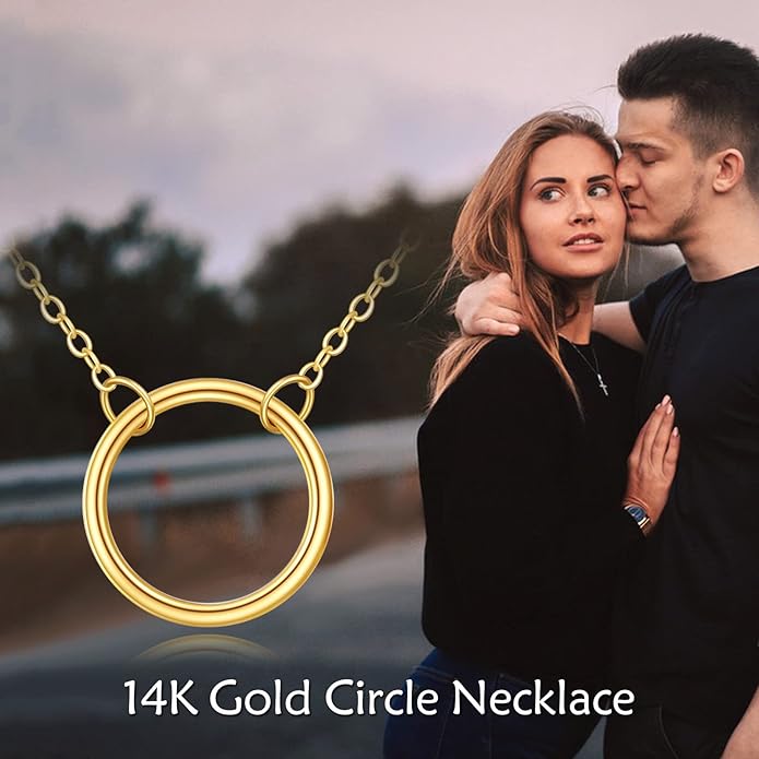 KECHO 14k Gold Simple Circle Necklace Karma Pendant Necklace for Women Jewelry