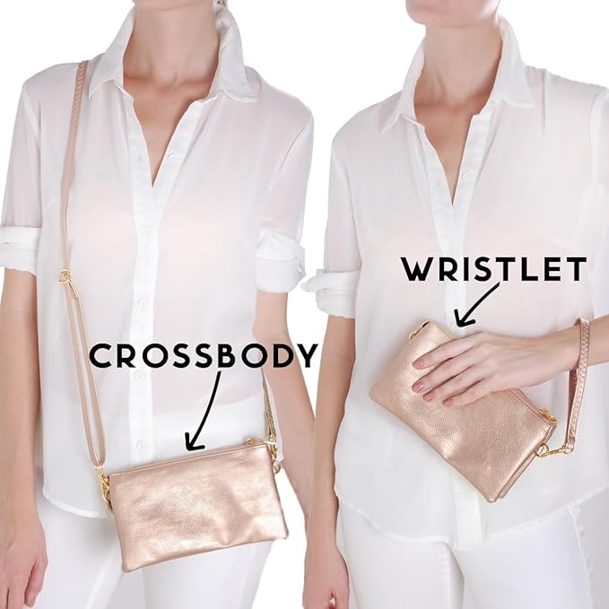 Vegan Leather Wristlet Purse for Women - Small Clutch Purse with Shoulder and Wrist Straps