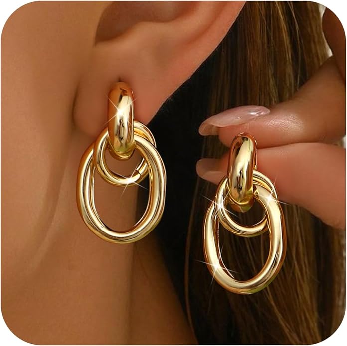 ORAZIO Chunky Gold Plated Knot Earrings for Womens Trendy 925 Silver Statement Lightweight Dangle Drop Hypoallergenic Large Geometric Stud Earring Jewelry for Women