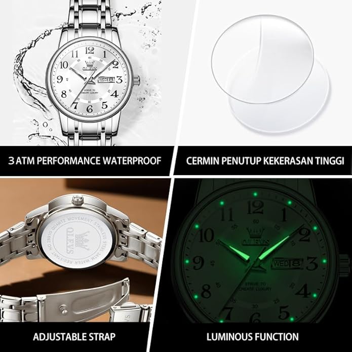 OLEVS Stainless Steel Women's Watch Dress Watches for Women with Date Fashion Ladies Business Waterproof Analog Quartz Small Wrist Watch Reloj Mujer